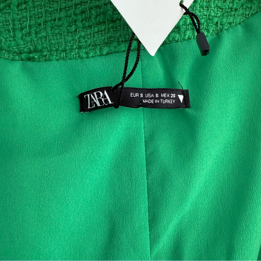 ZARA Kelly Green Textured Tweed Mini Dress Jewel Buttons NWT S Blogger Favorite - Picture 10 of 16